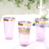 12 Pack Transparent Purple Plastic Cups Drinking Tumblers with Gold Rim, 17oz Disposable Party Cups