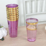 12 Pack Transparent Purple Plastic Cups Drinking Tumblers with Gold Rim, 17oz Disposable Party Cups