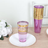 12 Pack Transparent Purple Plastic Cups Drinking Tumblers with Gold Rim, 17oz Disposable Party Cups