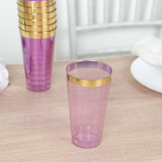 <h3 style="margin-left:0px;"><strong>Transparent Purple Plastic Party Cups with Gold Rim</strong>