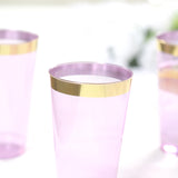 12 Pack Transparent Purple Plastic Cups Drinking Tumblers with Gold Rim, 17oz Disposable Party Cups