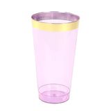 12 Pack Transparent Purple Plastic Cups Drinking Tumblers with Gold Rim, 17oz Disposable#whtbkgd