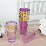 12 Pack Transparent Purple Plastic Cups Drinking Tumblers with Gold Rim, 17oz Disposable Party Cups