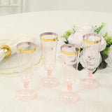 12 Pack Transparent Blush Disposable Champagne Flutes with Gold Rim, 5oz Plastic Toasting Cocktail