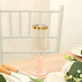 12 Pack Transparent Blush Disposable Champagne Flutes with Gold Rim, 5oz Plastic Toasting Cocktail