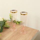 12 Pack Transparent Blush Disposable Champagne Flutes with Gold Rim, 5oz Plastic Toasting Cocktail