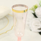 12 Pack Transparent Blush Disposable Champagne Flutes with Gold Rim, 5oz Plastic Toasting Cocktail