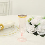 12 Pack Transparent Blush Disposable Champagne Flutes with Gold Rim, 5oz Plastic Toasting Cocktail