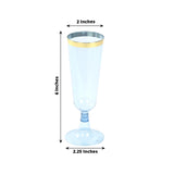 12 Pack Transparent Dusty Blue Disposable Champagne Flutes with Gold Rim, 5oz