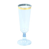 12 Pack Transparent Dusty Blue Disposable Champagne Flutes with Gold Rim, 5oz#whtbkgd