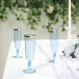 12 Pack Transparent Dusty Blue Disposable Champagne Flutes with Gold Rim, 5oz 