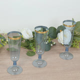 12 Pack Transparent Dusty Blue Disposable Champagne Flutes with Gold Rim, 5oz 