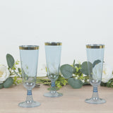 12 Pack Transparent Dusty Blue Disposable Champagne Flutes with Gold Rim, 5oz 