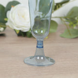 12 Pack Transparent Dusty Blue Disposable Champagne Flutes with Gold Rim, 5oz 