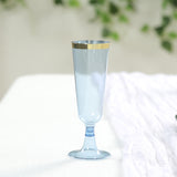 12 Pack Transparent Dusty Blue Disposable Champagne Flutes with Gold Rim, 5oz 