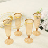 12 Pack Amber Gold Disposable Champagne Flutes with Gold Rim, 5oz Transparent Plastic Toasting 7inch