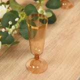 12 Pack Amber Gold Disposable Champagne Flutes with Gold Rim, 5oz Transparent Plastic Toasting 7inch