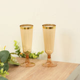 12 Pack Amber Gold Disposable Champagne Flutes with Gold Rim, 5oz Transparent Plastic Toasting 7inch