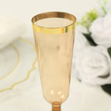 12 Pack Amber Gold Disposable Champagne Flutes with Gold Rim, 5oz Transparent Plastic Toasting 7inch