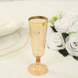 12 Pack Amber Gold Disposable Champagne Flutes with Gold Rim, 5oz Transparent Plastic Toasting 7inch