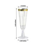 12 Pack | 5oz Gold Rim Clear Short Stem Plastic Champagne Glasses, Disposable Trumpet Flutes