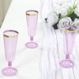 12 Pack Transparent Purple Disposable Champagne Flutes with Gold Rim, 5oz Plastic Toasting Cocktail