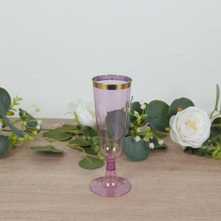 <h3 style="margin-left:0px;"><strong>Transparent Purple Plastic Champagne Flutes with Gold Rim</strong>