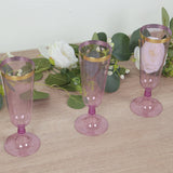 12 Pack Transparent Purple Disposable Champagne Flutes with Gold Rim, 5oz Plastic Toasting Cocktail