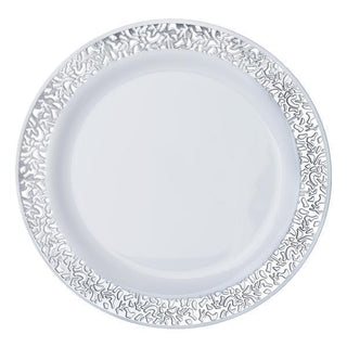 Elegant and Sophisticated 10 Pack of Silver Lace Rim White Disposable Salad Plates