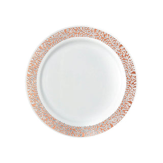 Elegant Rose Gold Lace Rim White Disposable Dinner Plates