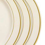 Elegant cream plates with gold trim, set of four. #whtbkgd