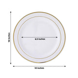 10 Pack | 10inch Très Chic Gold Rim White Disposable Dinner Plates, Plastic Party Plates