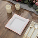 10 Pack - 7inch Rose Gold Trim White Square Plastic Salad Dessert Plates