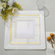 10 Pack - 10inch Gold Trim Clear Square Plastic Disposable Dinner Plates