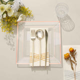 10 Pack - 10inch Rose Gold Trim Clear Square Plastic Disposable Dinner Plates