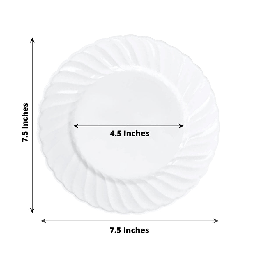 12 Pack | 7.5inch White Flair Rim Disposable Salad Plates, Plastic Dessert Appetizer Plates