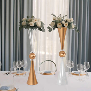 Unveil Creative Possibilities with Clear Gold Crystal Embellishment Trumpet Table Centerpiece