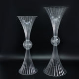 Clear decorative vases in two sizes with a modern design.