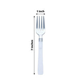 25 Pack - 7inch Light Silver Heavy Duty Plastic Forks with White Handle