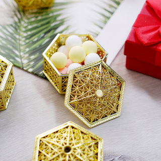 Elegant Gold Vintage Hexagon Party Favor Boxes