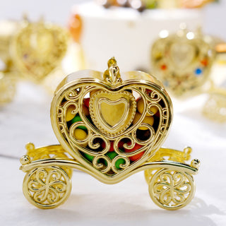 Glamorous Gold Princess Heart Carriage Treats Party Favor Boxes