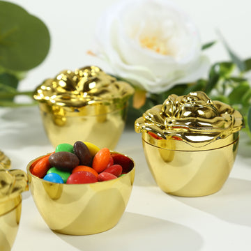 20 Pack Gold Vintage Rose Plastic Favor Boxes With Lids, 2" Small Trinket Jewelry Keepsake Gift Boxes