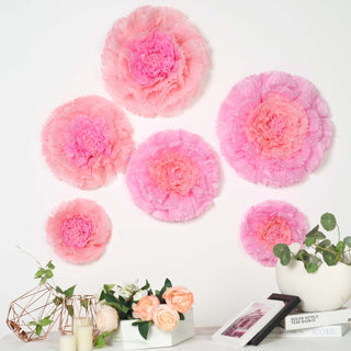 Blush Pink Giant Carnation 3D Paper Flowers Wall Decor - Set of 6