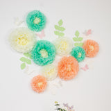 Set of 21 Tissue Paper Flowers Pom Poms Decor Kit – Cream Peach 3D Chrysanth Floral Wall