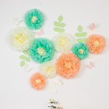 Set of 21 Tissue Paper Flowers Pom Poms Decor Kit – Cream Peach 3D Chrysanth Floral Wall