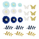 Set of 21 Tissue Paper Flowers Pom Poms Decor Kit – White Blue 3D Chrysanth Floral Wall