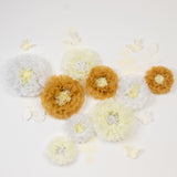 Set of 21 Tissue Paper Flowers Pom Poms Decor Kit – White Ivory 3D Chrysanth Floral Wall