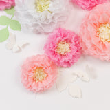 Set of 21 Tissue Paper Flowers Pom Poms Decor Kit – White Pink 3D Chrysanth Floral Wall