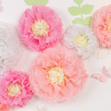 Set of 21 Tissue Paper Flowers Pom Poms Decor Kit – White Pink 3D Chrysanth Floral Wall#whtbkgd