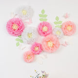 Set of 21 Tissue Paper Flowers Pom Poms Decor Kit – White Pink 3D Chrysanth Floral Wall